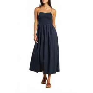 NEW TROVATA carmen midi dress in navy